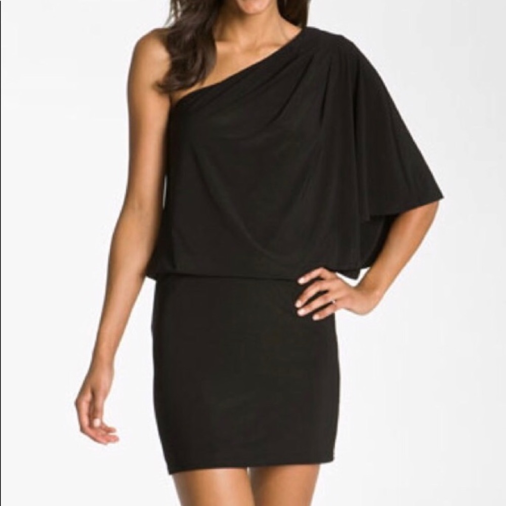 Jessica Simpson one sleeve black cocktail dress.